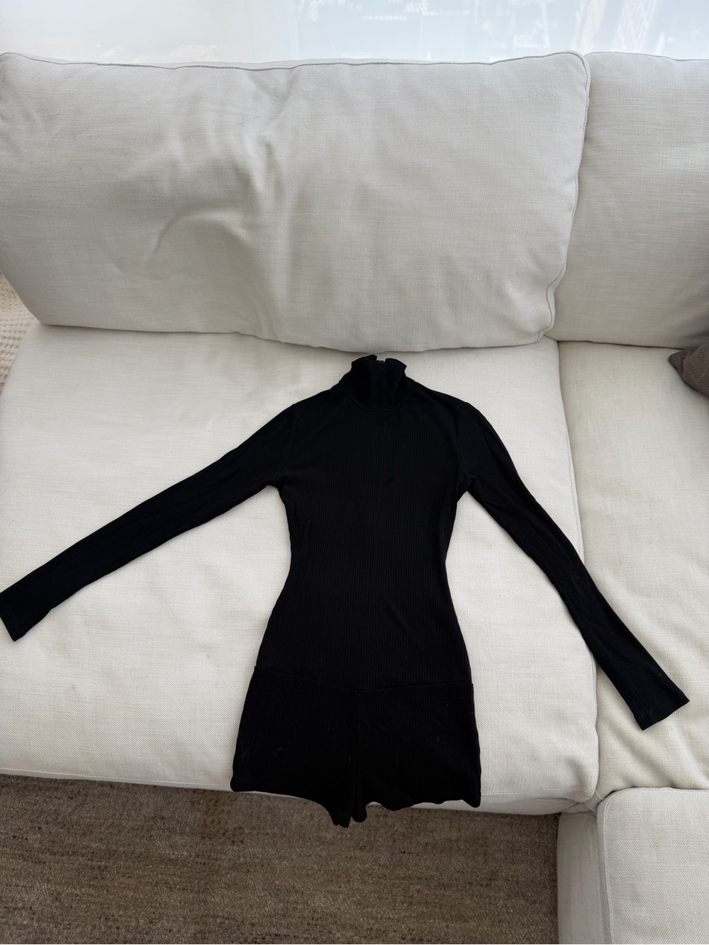 Reformation Black Ribbed Turtleneck Romper XS